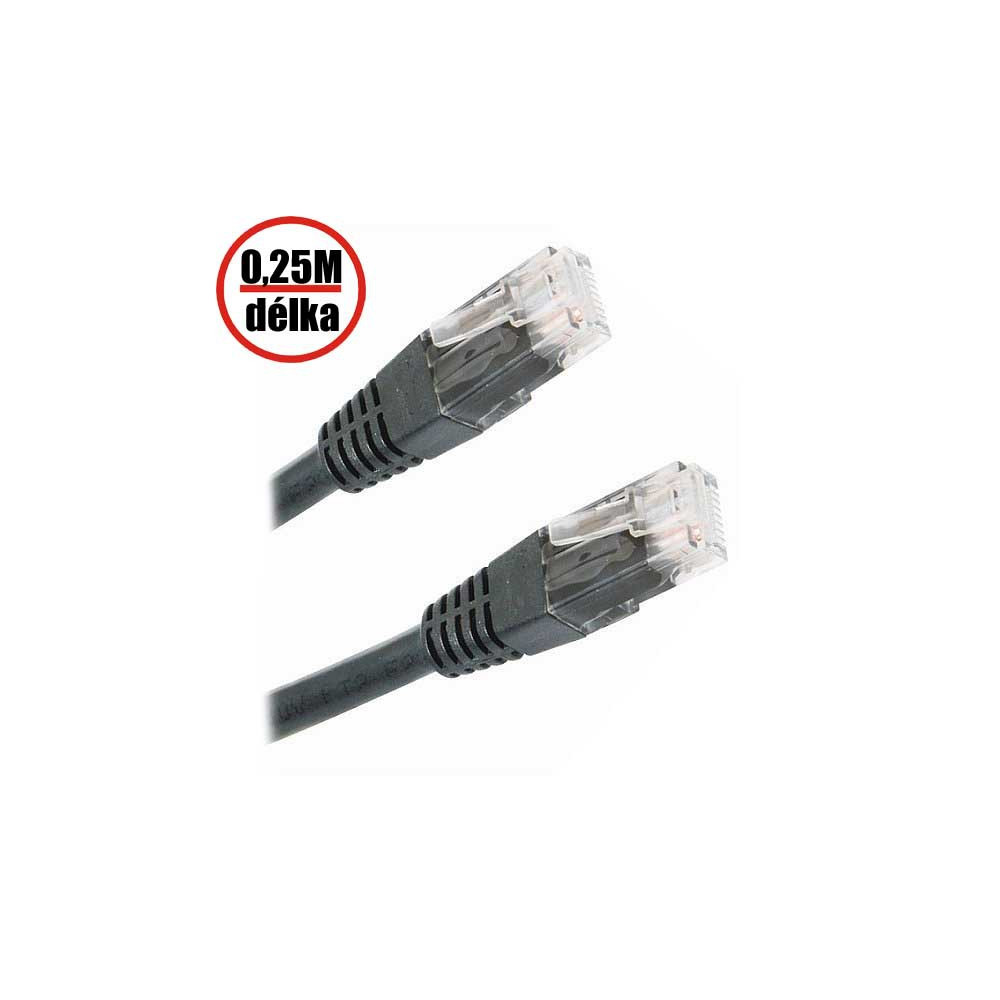 PK_5UTP0025BLACK - Patch kabel, UTP, Cat 5e, RJ-45, 0,25m, černý