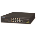 PLANET FGSD-1011HP - Switch, 8x 10/100 PoE, 1x TP + 1x SFP 1000Base-X, extend mód 10Mb, ESD, 802.3at 120W, fanless