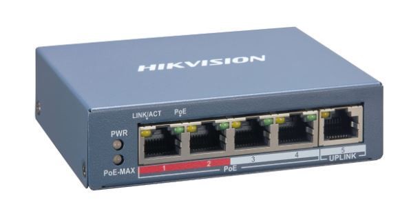 Hikvision DS-3E1105P-EI - (2011-037) - Smart managed switch 4x 100TX PoE + 1x 100TX uplink, 60W, Super PoE
