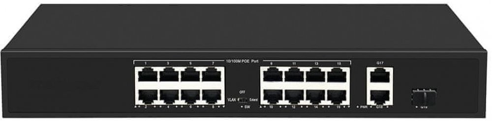PARTIZAN - (1531) - Switch PSW-16 - 16 PoE portů + 2 Uplink 10/100/1000M ports + 1 SFP port, 300W