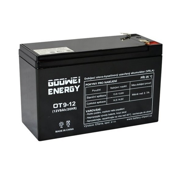GOOWEI energy - (UPSGOE0001) - OT9-12 Baterie, záložní, olověná VRLA AGM, Faston 6,3mm (F2), 2,56kg, 12V, 9Ah