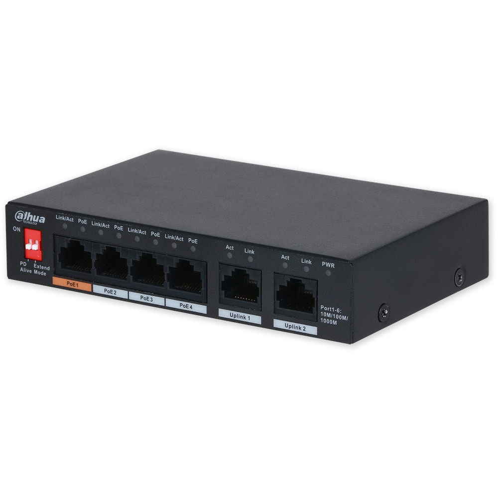 Dahua PFS3006-4ET-60-V2 PoE switch 6/4, 4x PoE/2x LAN, 60W