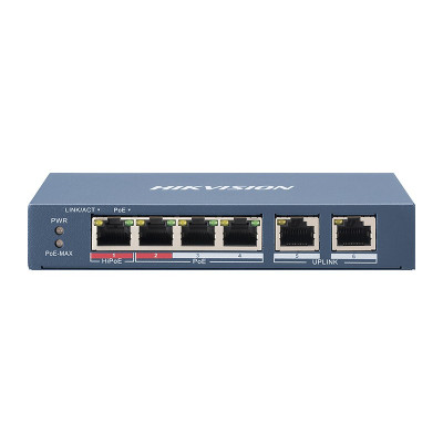 Hikvision DS-3E0106HP-E 5/3+1 PoE switch, 4x PoE, 1x uplink 10/100Mbps